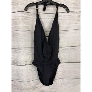 Bar III Solid Cowlneck/Draped-Front Halter One-Piece Swimsuit Size L